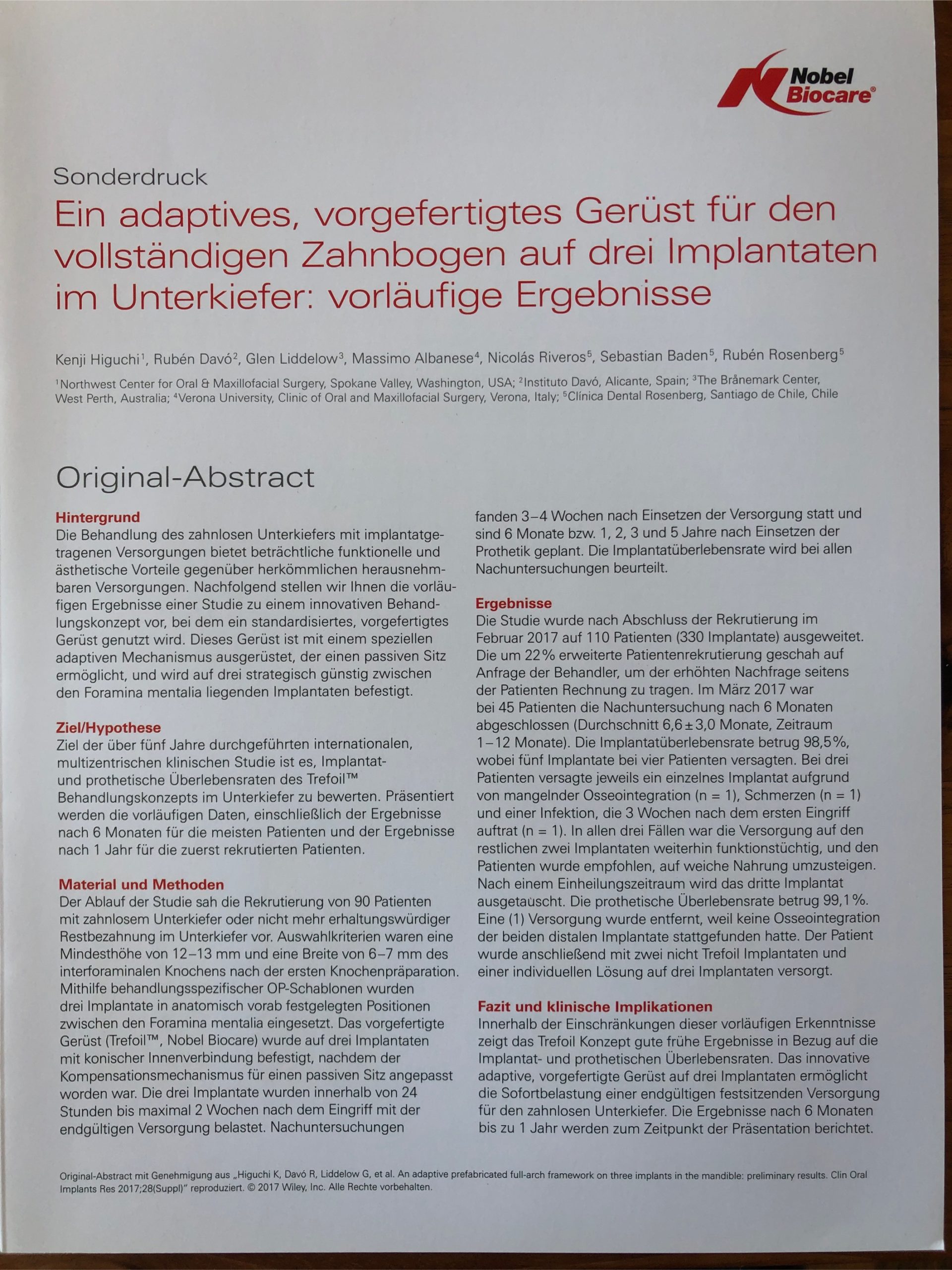 Sonderdruck - Ein adaptives, vorgefertigtes Gerüst für den vollständigen Zahnbogen auf drei Implantaten im Unterkiefer